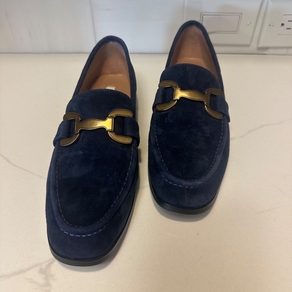 Bibi Lou Vela Navy Suede Loafers with Gold Accents-Size 41 - Picture 3 of 8